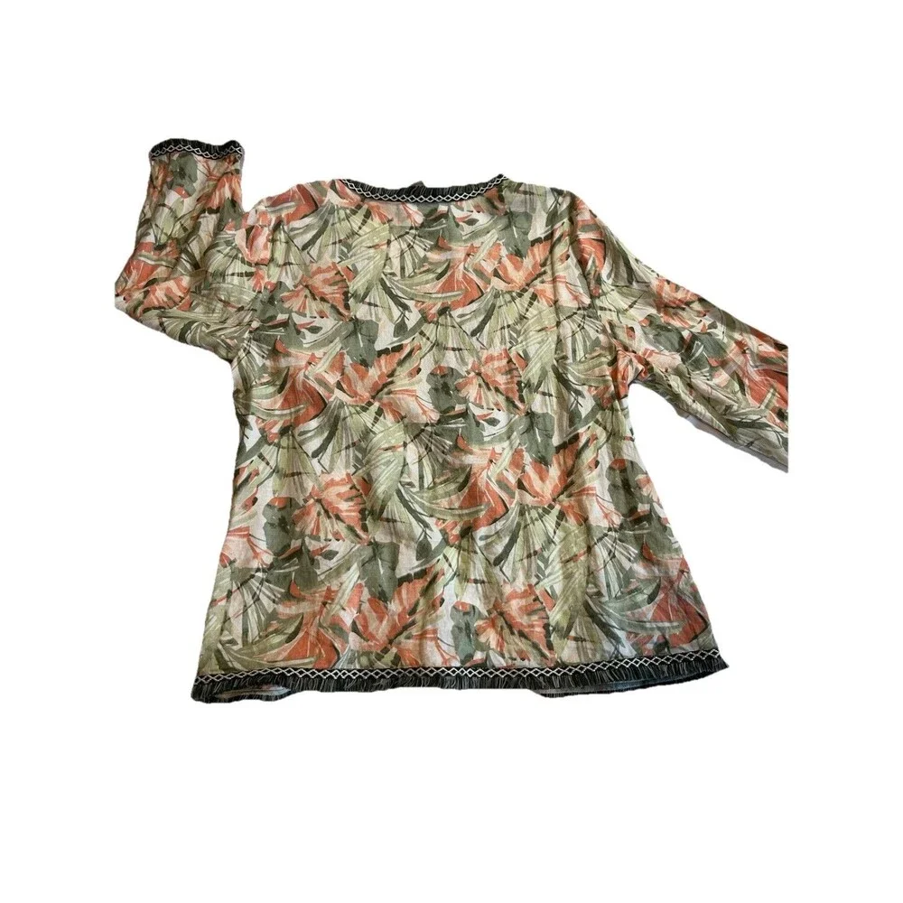 Chicos Havana Fringe Trim Linen Blend Jacket Tropical Floral Size 3 Womens XL - Picture 3 of 10